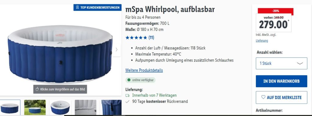 Lidl Whirlpool mSpa Juli 2021 im Angebot