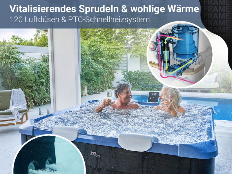 120 Luft und 8 Wasserdüsen am Frame Oslo Whirlpool